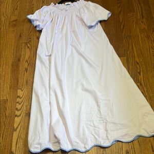 Lake smocked maxi nightgown lavender piped in blue M